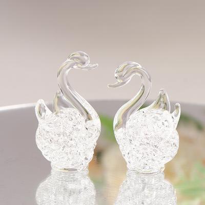 1Pc  Swan Figurine Glass Animal Ornament Swan  Figurines Home Desk Decoration Miniature Creative Gift