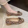 Fashion 2025 Summer Women's Snake Print Square Toe Slip-On Women's High Heels Metal Decoration Fashion Pumps for Office Plus Size Shoes