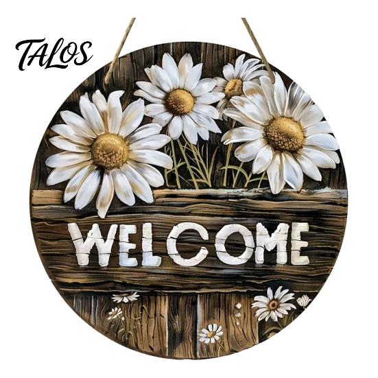 Wooden Sign Gift for Friends Daisy Welcome Front Door, Rustic Farmhouse Hanging Wall Decor Spring Door Hanger with Hemp Rope, Wood Plaque Home