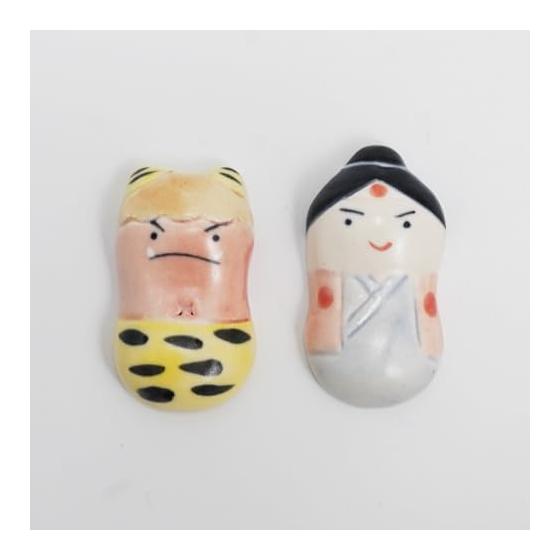 Mino Ware Momotaro and Oni Chopstick Rests Set of 2 Ceramic for Children's Day Tableware or Tango No Sekku Gift