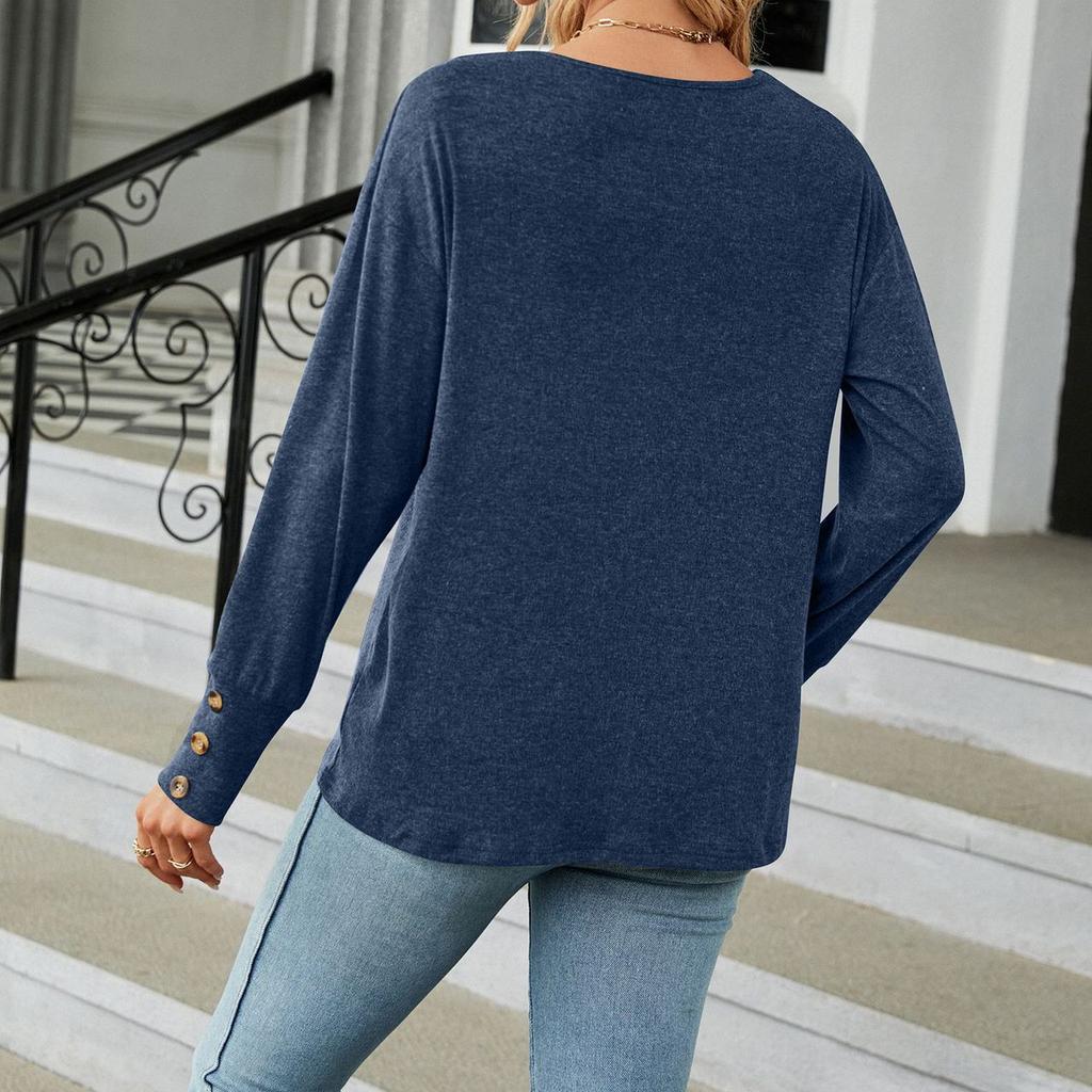 JKAASHDK Women's Fashion Casual Solid Color Print Summer Spring Long Sleeve V-Neck Pullovers Blouses & Shirts