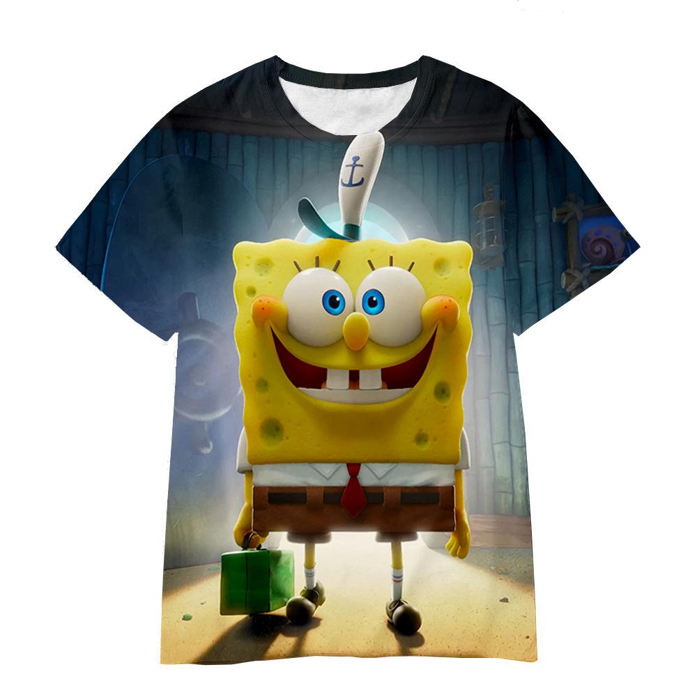 Sommer Rundhals 3D SpongeBob Schwammkopf Bedruckte T-Shirts Modische Lässige Kurzarm Kinder Jungen und Mädchen Kinder Unisex T-Shirts