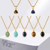 Vnox Trendy Natural Stone Geometric Pendant Necklace for Men, Stainless Steel Gold Color Box Chain Collar, Fashion Charm Jewelry