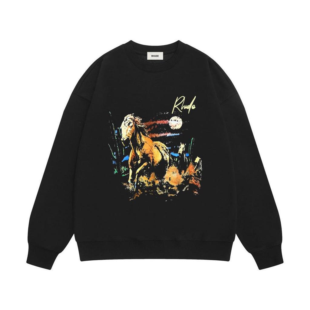 RHUDE Herren Lockerer Baumwoll-Hoodie mit Buchstabenprint - Europäischer & Amerikanischer Trend