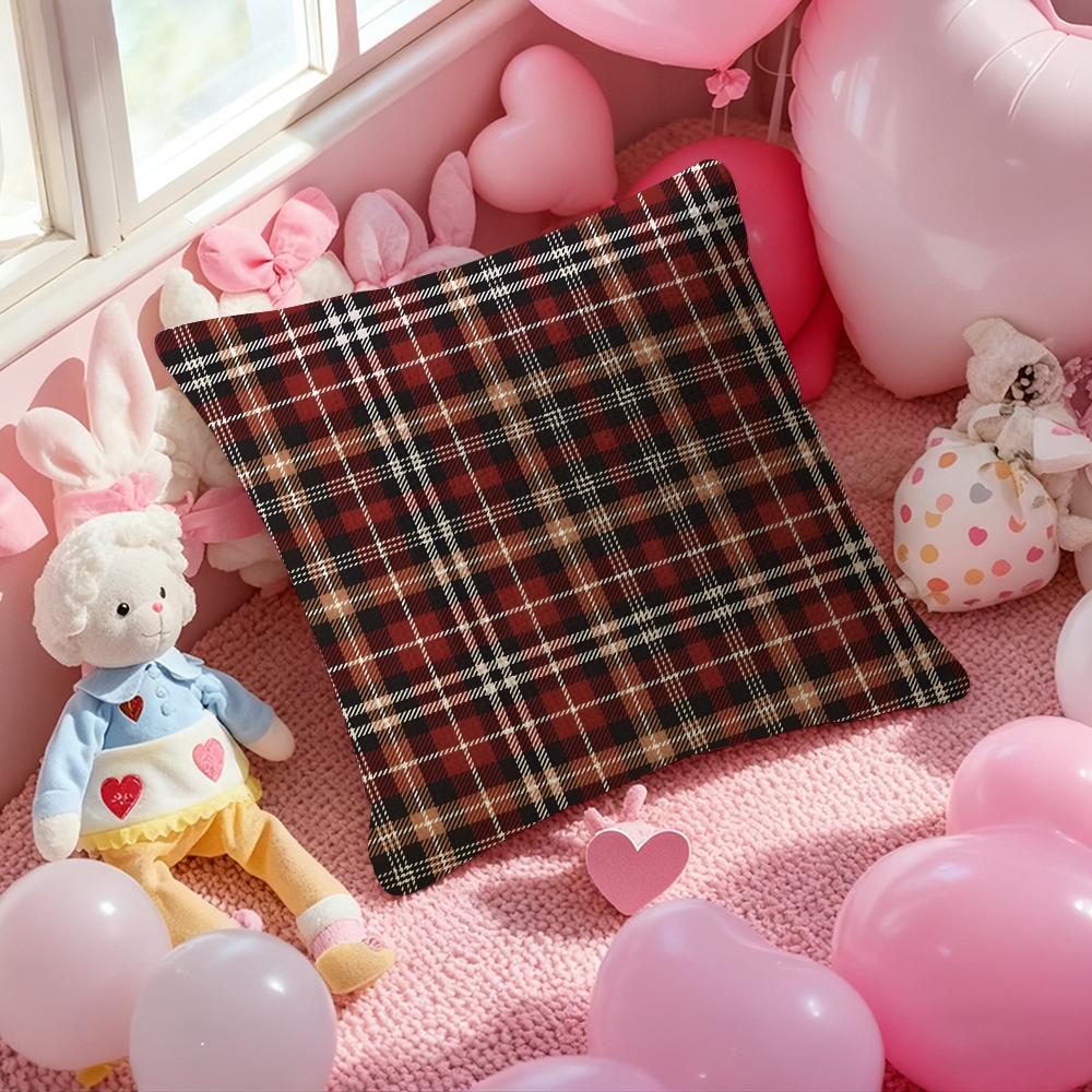 Fashionable Check Pattern Design Pillow Case Anti-Dustmite Pillowcase Invisible Zipper Silky Short Plush Sofa Cushion Cover