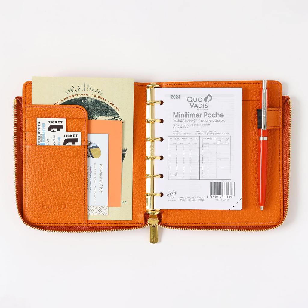Quo Vadis Genuine Leather System Notebook Cover 6 Zip Timer 14 Tail Orange QUOVADIS Timer14 qv937lz30or [Mini Size/L Cover]