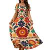 Large size women's vacation dress new full body plant flower print retro