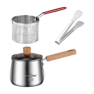 3Pcs Deep Frying Pot Cooking Soup Universal with Glass Lid Oil