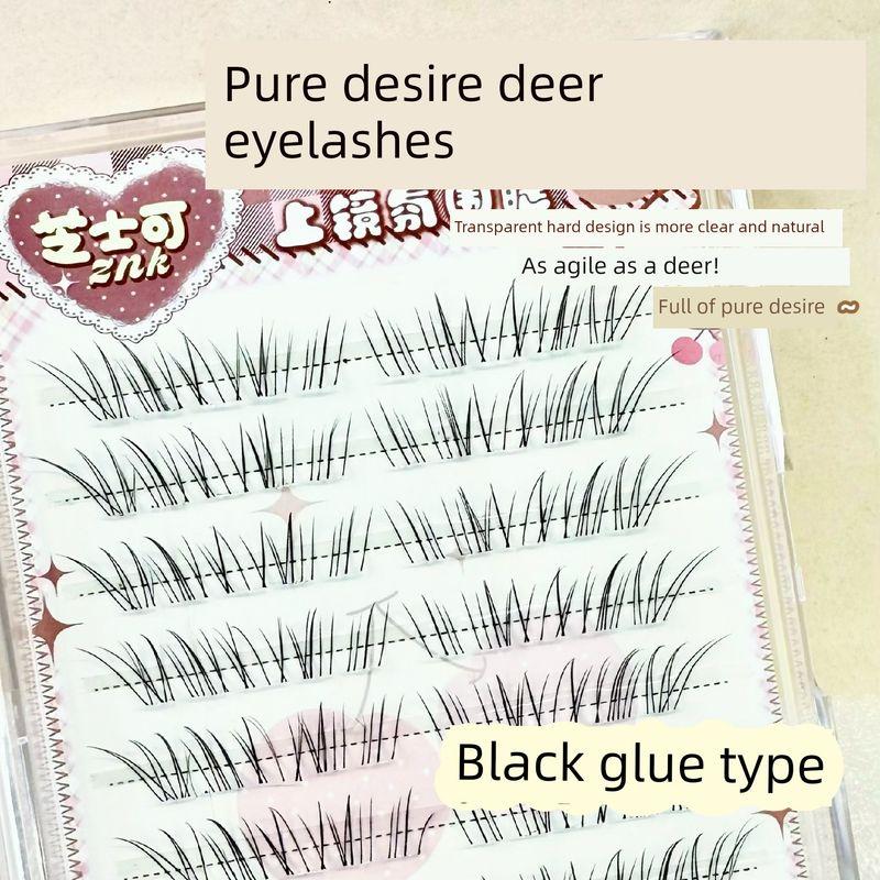 Little Deer Eyelashes, Glue-Free, Natural, Everyday, Photogenic, Thickened False Eyelashes, Grafting-Like, Natural Look, Fox Style, 2025 New Model [Glue Style] Black Pure Desire Fawn Eyelashes