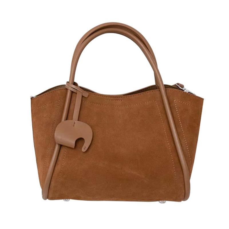 Frosted Cowhide Autumn Winter New Exquisite Handbag Basket Bucket Bag High-end Niche Single Shoulder Crossbody Women's Bag