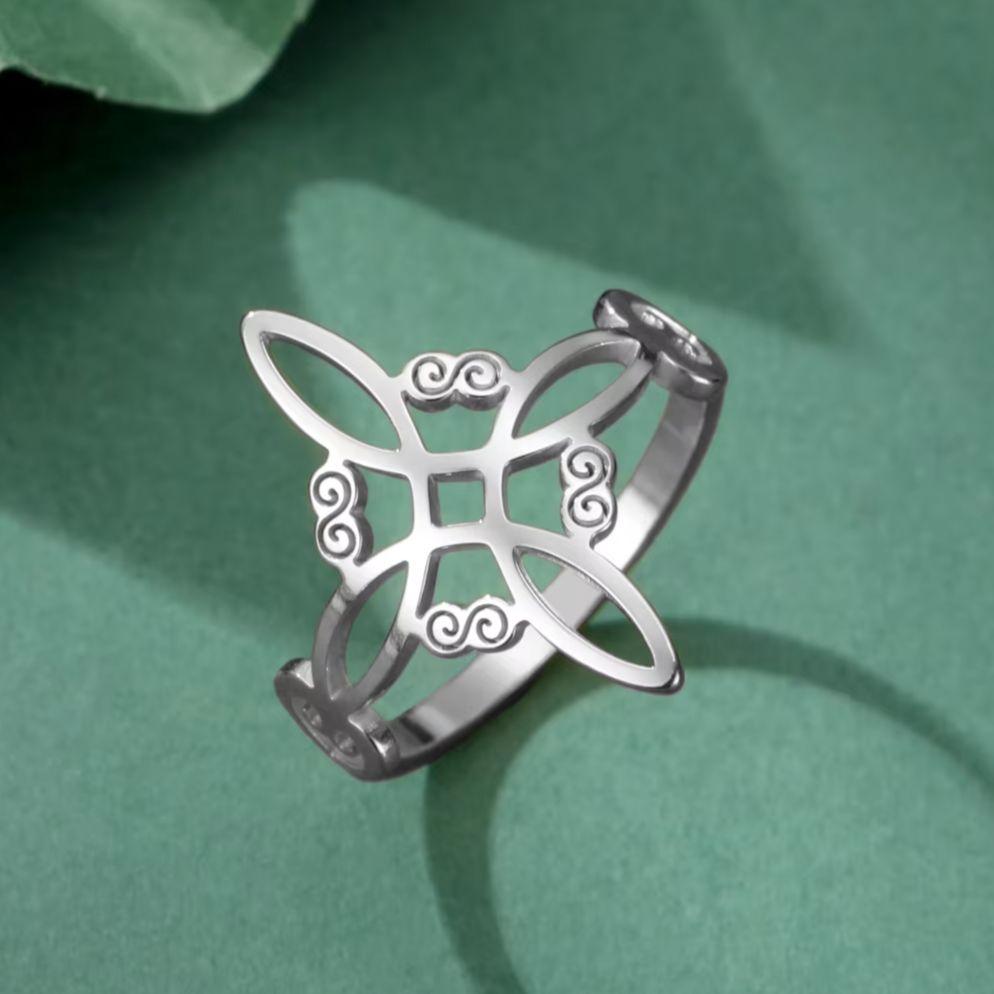 LIKGREAT Vintage Witch Knot Ring for Women Men Stainless Steel Finger Rings Wicca Protection Good Luck Amulet Pagan Jewelry Gift