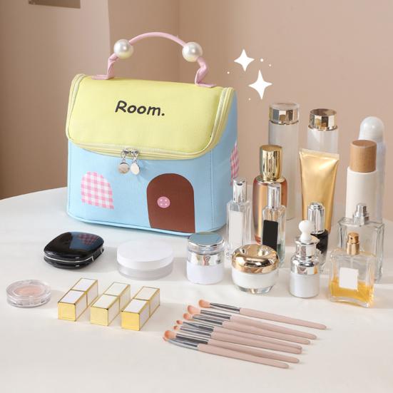 House Shape Makeup Bag Cute Cosmetic Storage Case with Top Handle Travel