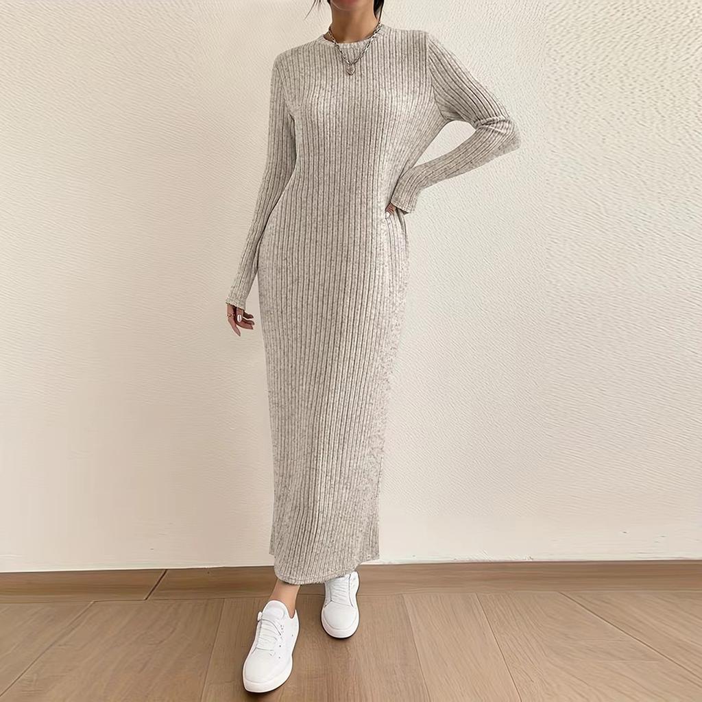 Women's Long Sleeve Dress Fall Casual T Shirt Loose Fit Pleated Front Dresses With Pockets