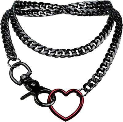 Women's Slip Chain Rainbow Heart O-Ring Chunky Chain Punk Necklace Cuban Jewelry Adjustable Lariat Y-Necklace Heart Loop Choker