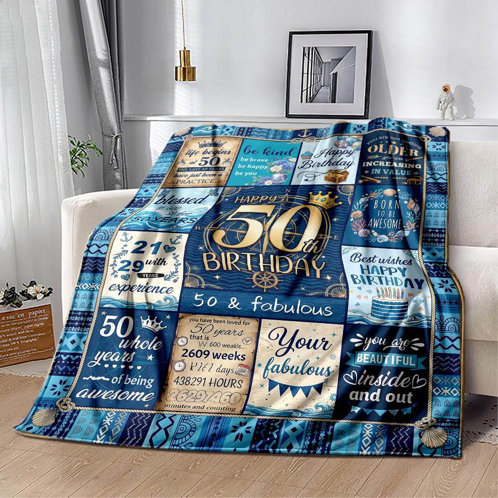 50th Birthday Celebration Flannel Blanket-Soft and Suitable for Sofas,Beds,Offices,Travel,All Seasons,Great Gift for Holidays and Birthdays.