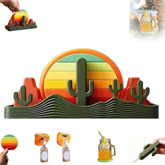45659 Sets Desert Sunset Coaster Kit 3D Printed 4-In-1 Multifunctional Kitchen