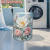A Large Round Collapsible Fabric Storage Basket Featuring a Light Pink And White Floral Print (Roses And Peonies) - a Polyester Laundry Organizer Box 