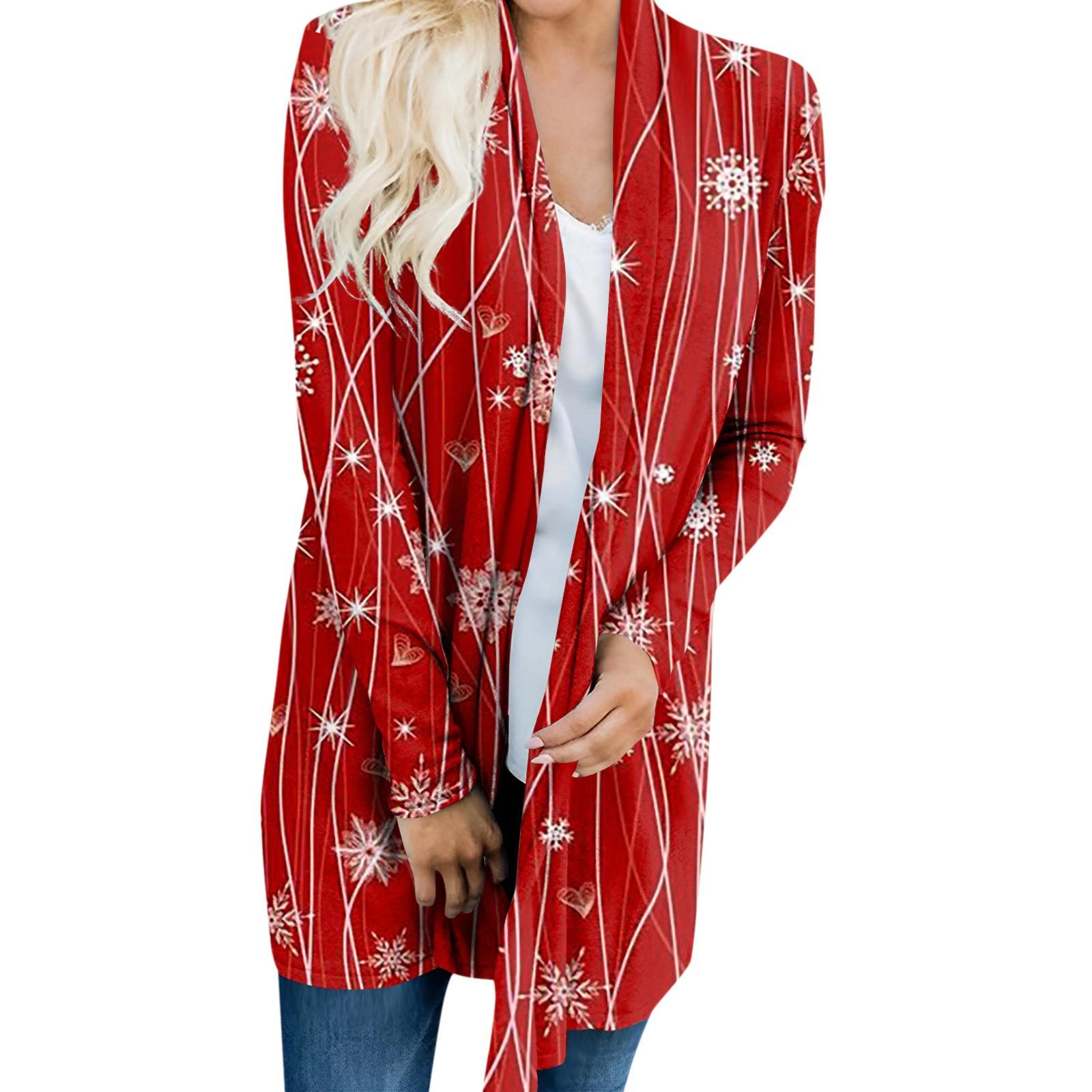 

Женский кардиган с рождественским принтом и длинными рукавами спереди, легкая куртка с принтом L киноварь
