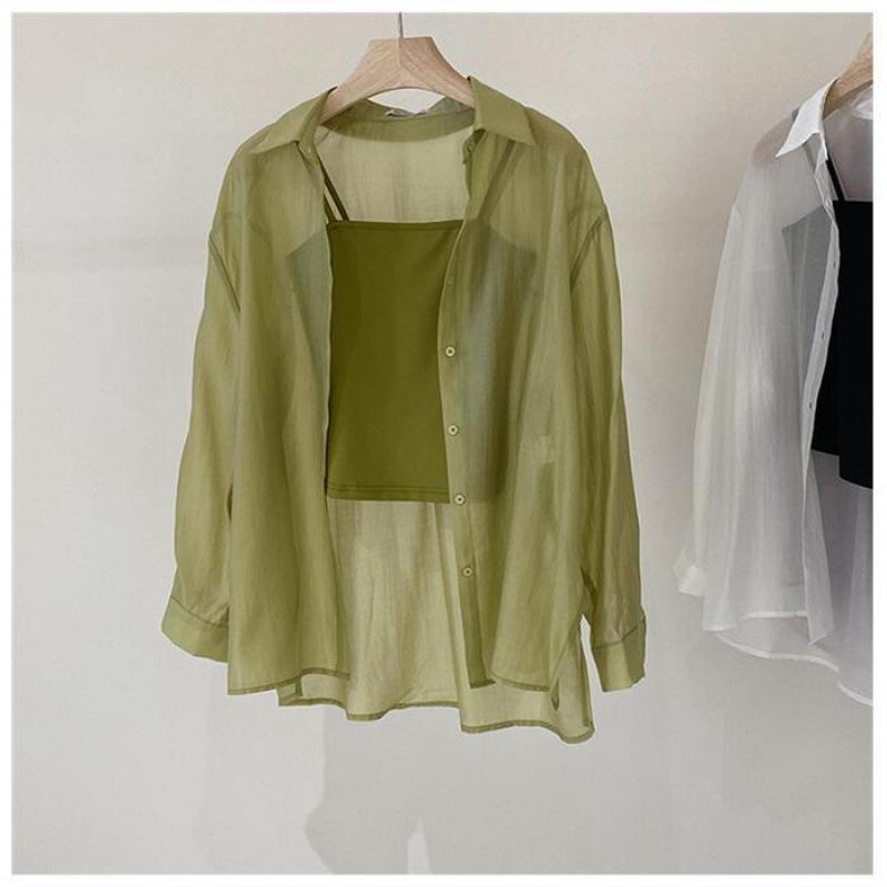 Shirts Women Thin Summer Long Sleeve Loose Sheer Soft