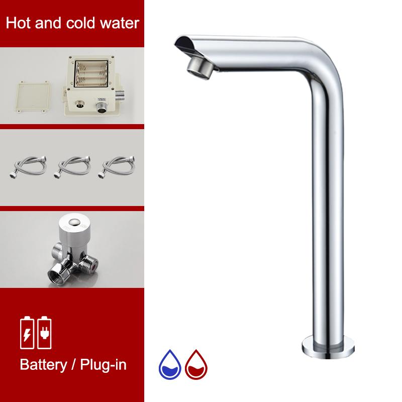 ELLEN Sensor-Waschtischarmatur Chrom Aufsatzarmatur Automatisch aufblasbarer Wasser-Mischhahn Hohe Spültischarmaturen ELS8870
