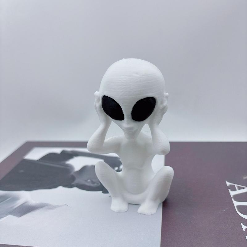 3D Printed Alien Ornaments, Do Not Listen, Do Not Look, Do Not Speak, Whimsical Alien Statues, Fantasy Space Room Decorations