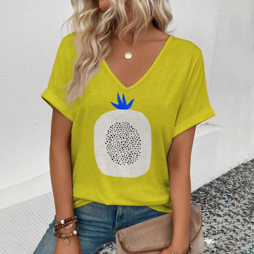 

Women s V-neck T-Shirt Fashion Funny Fruit Pattern Print T-Shirt Women s Leisure Short Sleeve T-Shirt 2024 Summer T-Shirt 5XL