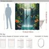 Hummingbird Waterfall Shower Curtain Tropical Birds, Lush Greenery & Orange Flowers, Nature Art Bath Curtain For Home Decor