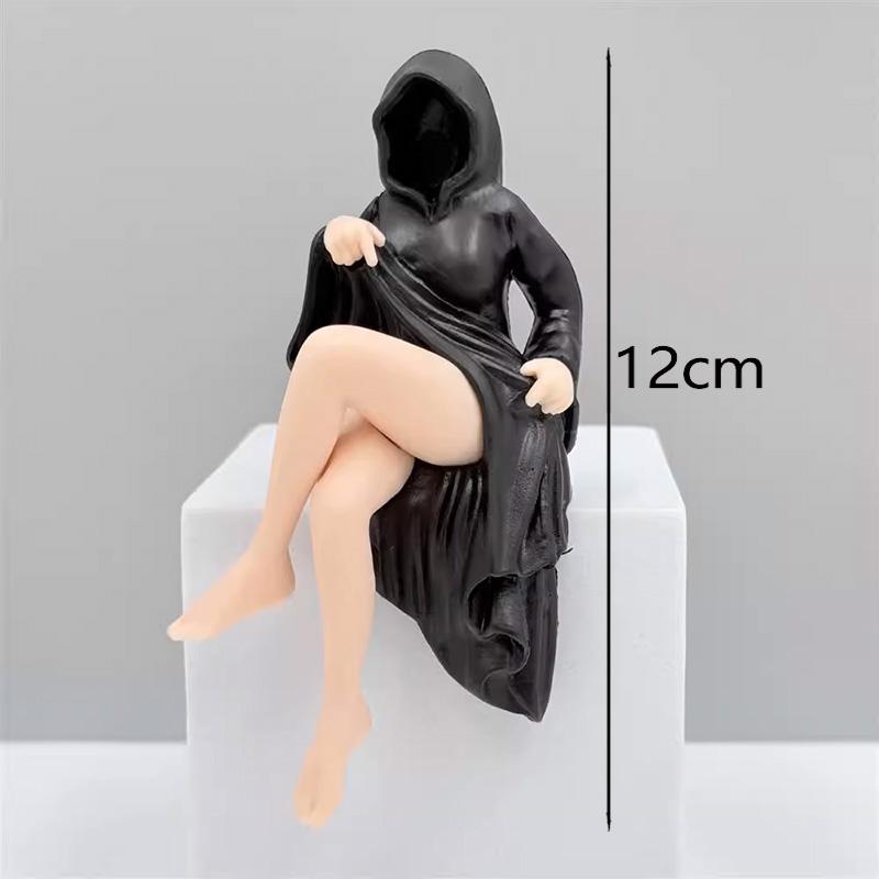 New Christmas Girl Statue Women Sitting Figure Ornaments Mysterious Statue Gothic Death Black Robe Queen Bookshelf Sculpture