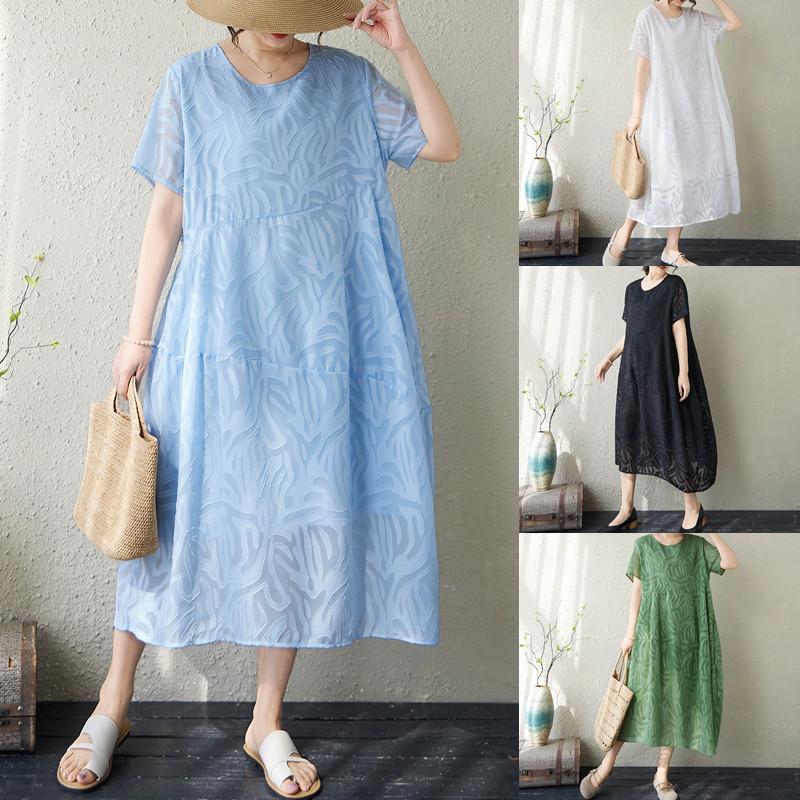 DIMANAF New 2026 Women Plus Size Summer Long Dress Sundress Loose Oversize Maxi Lady Floral Chiffon Jacquard Dress