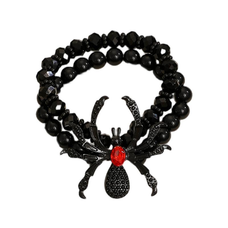 Meier Gothic dark punk statement halloween diamond spider necklace, bracelet, and ring set