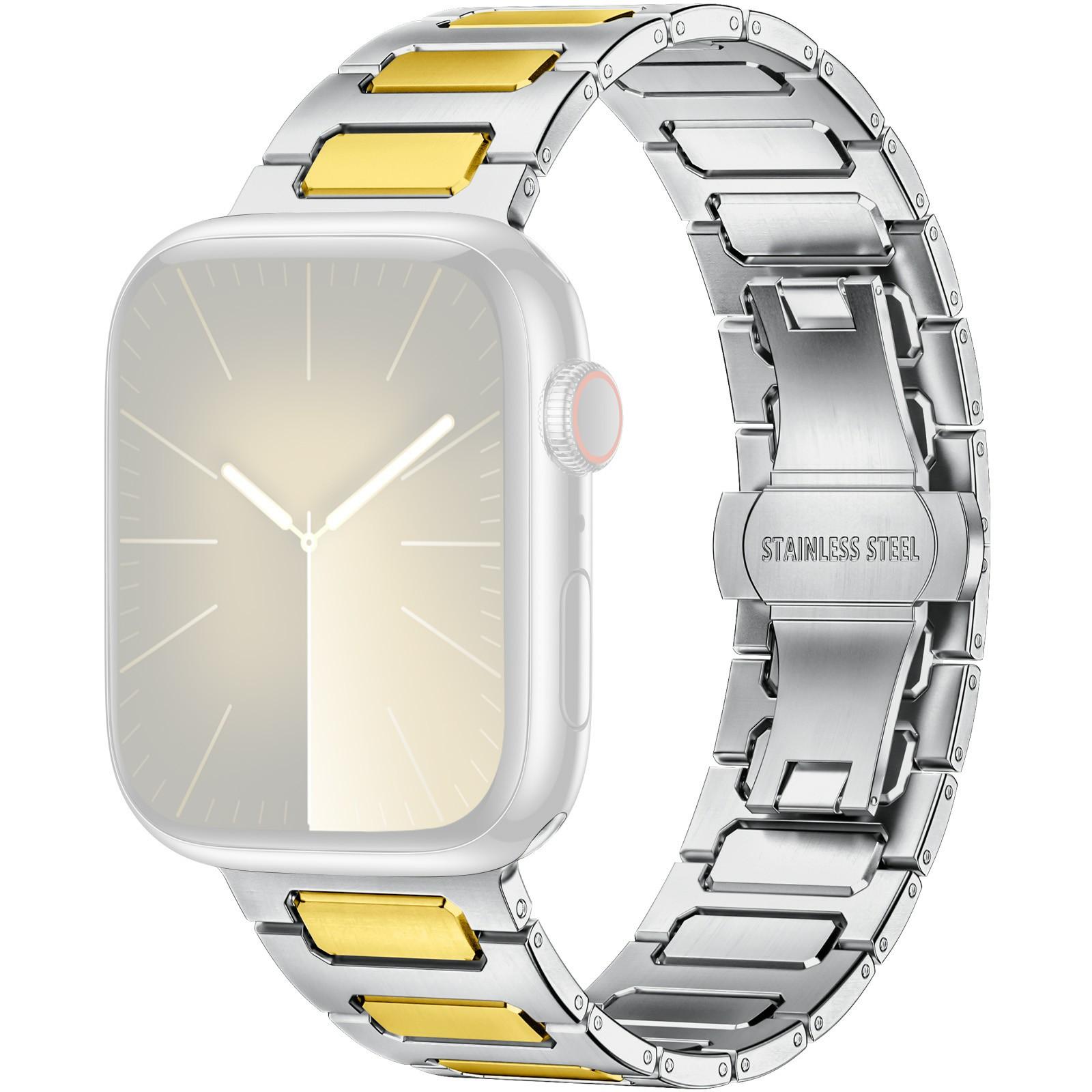 

H-Link Colored Metal Strap for Apple Watch Series 10 Ultra 9 8 7 SE 6 5 4 3 2 1 46mm 49mm 45mm 44mm 42mm Butterfly Clasp Watch Band Silver/Gold