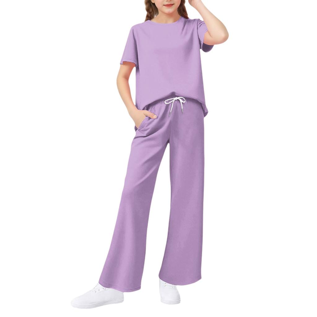Girls' 2-Piece Set - Short Sleeve Tee & Wide Leg Pants