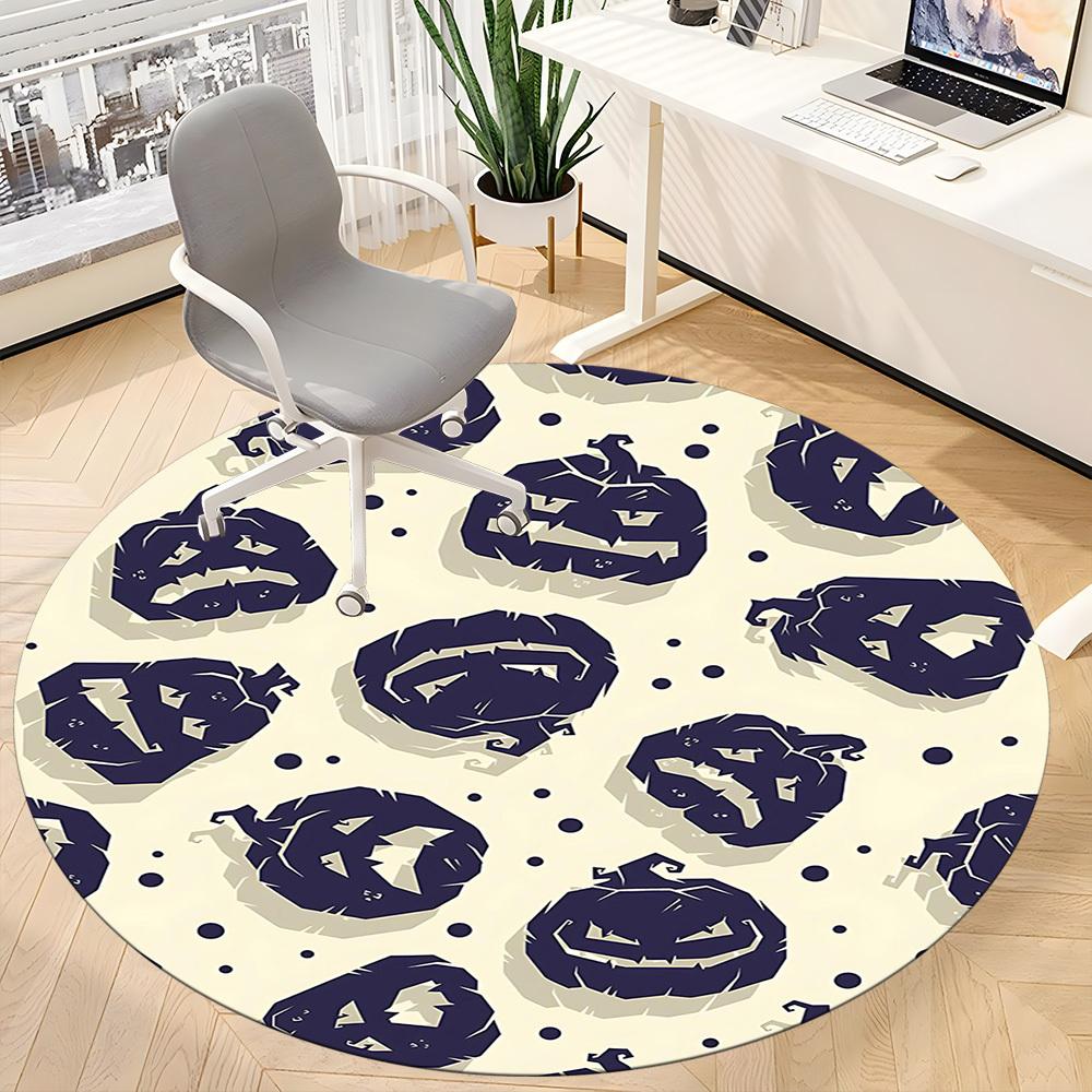 1PC Pumpkin Halloween Office Round Area Rug, Mat Suitable For Office, Under Office Chairs Bedroom Living Room Home Decor, Room Deco