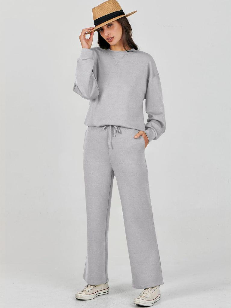 European-American Autumn/Winter Crew Neck Pullover & Long Pants Women's Fashion Set