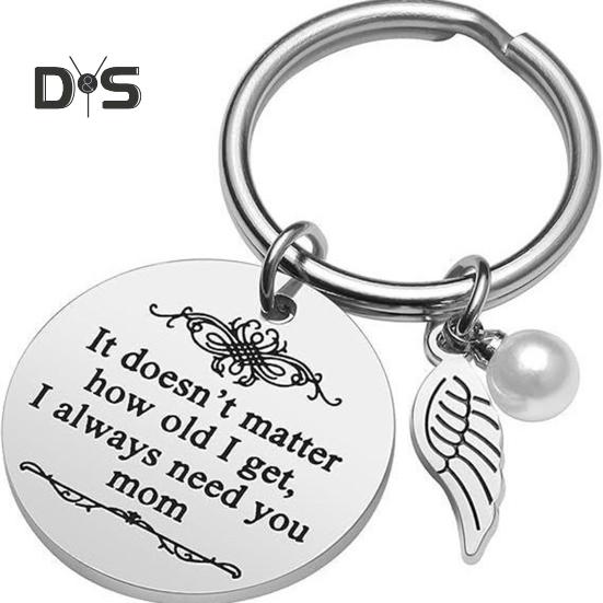 Mom Keychain Round Ring Faux Pearl Dangle Keyring "No Matter How Old I Get I Always Need You Mom" Keychain Mother Day Gift