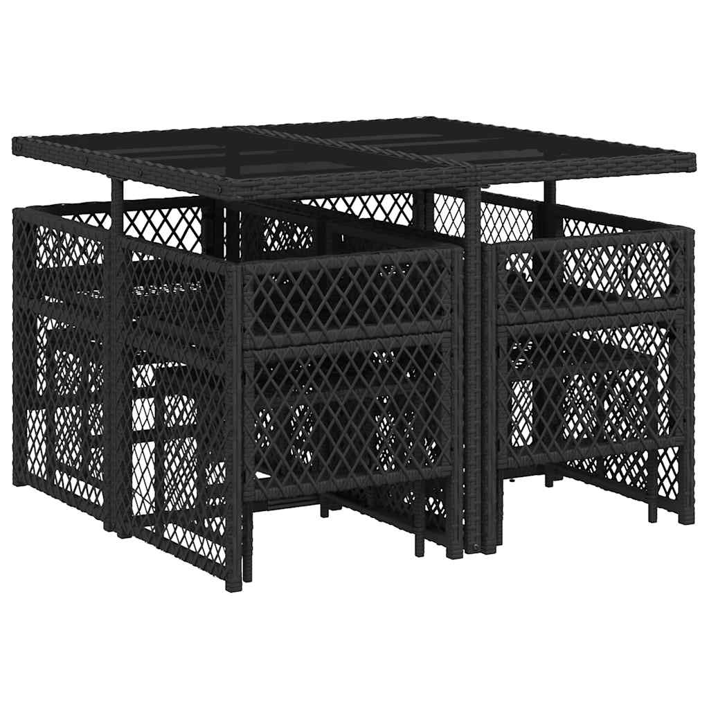 Vidaxl 9-Cz. Tuinmeubelset met Kussens, Zwart, PE Rotan