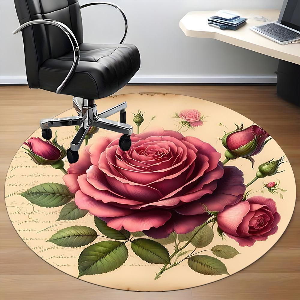 1pc Rose Bouquet Carpet for Office Non-Slip, Round Carpet, Soft & Comfortable, Carpet for Office, Lightweight Round Floor Mat