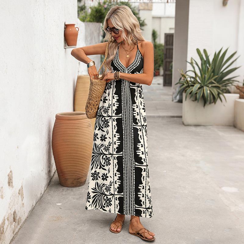 Spring and Summer New Holiday Style Suspender Dress Ethnic Bohemian Long Skirt for Women