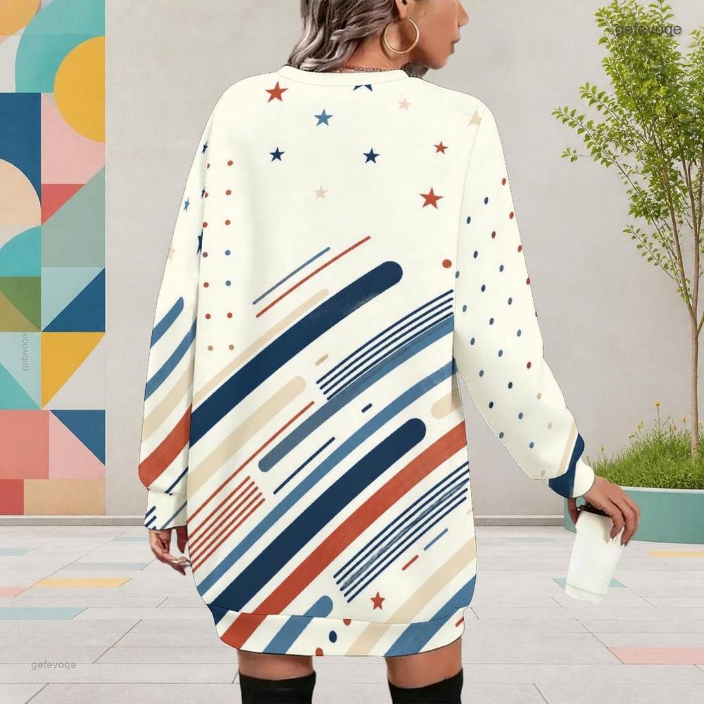 Women Plus Size Round Neck Long Sleeve American Eagle Printed Sweatshirt Mini Dress