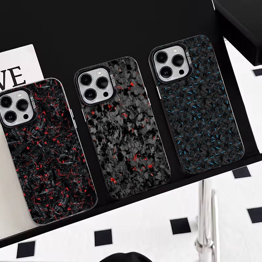 Carbon Fiber Pattern Phone Case For iPhone 17,16,15,14,13,12,11 Plus,Pro Max,XS,Colorful Silver Black Cover