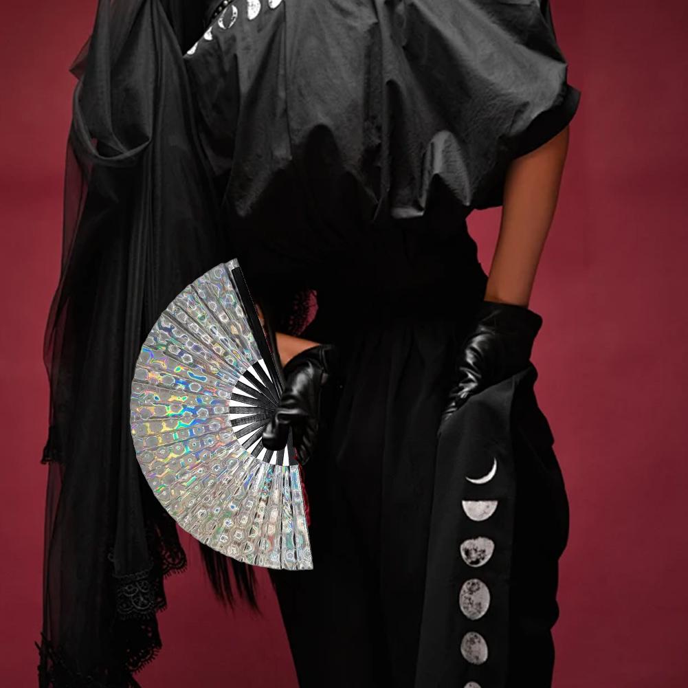 Laserfarben Hand Rave Fächer, Groß Holographisch Faltbar Deko Für Line Party Heim Fächer Party Disc D3C6