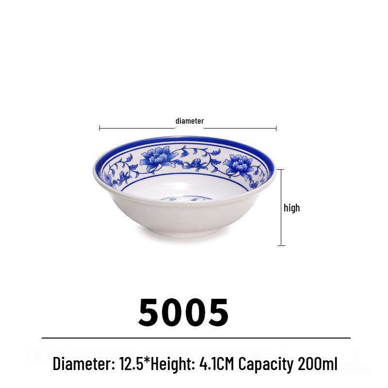 Blue & White Melamine Noodle Bowl: Imitation Porcelain Tableware for Ramen, Soup, Wonton, or Beef Noodles in Noodle Shops