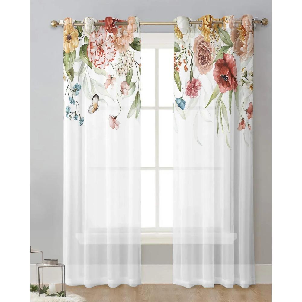 Spring Flower Rose Sheer Curtains for Bedroom Living Room Decoration Window Curtain for Kitchen Tulle Voile Organza Drapes