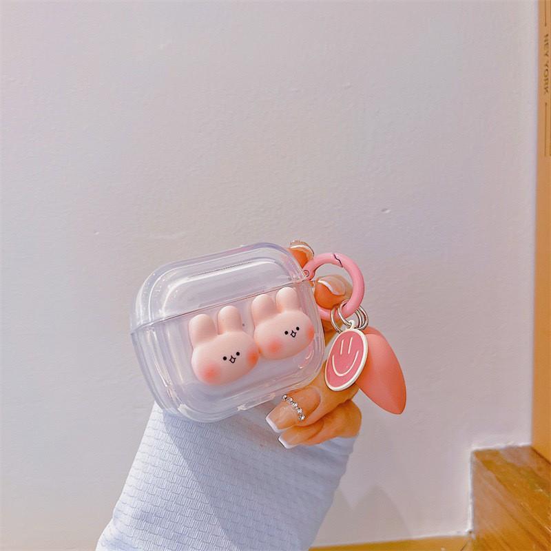 

Apple AirPods S1/2 Transparent Ins Wind Pink Rabbit Love Bluetooth Earphone Cover Suitable Pro3 AirPods 3 Generation