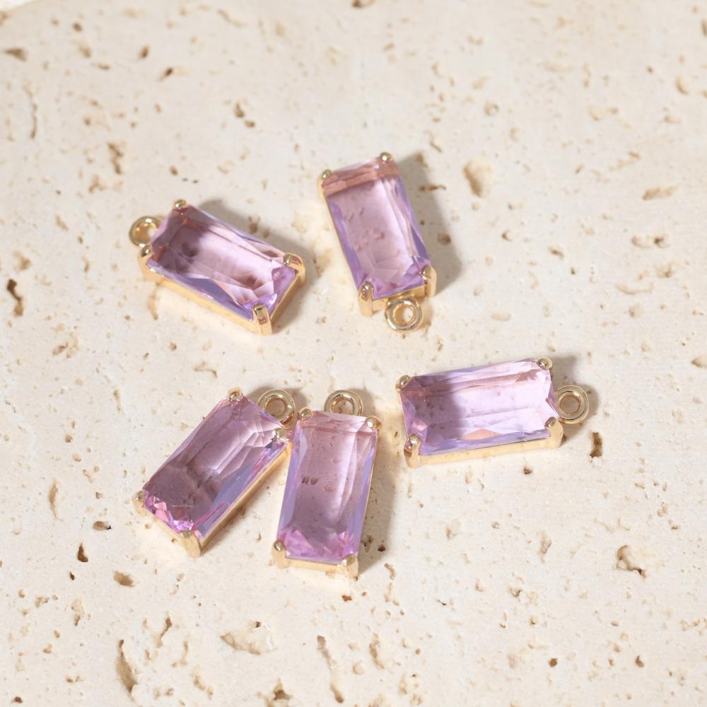 Rectangle Light Purple Synthetic Crystal Copper Charms, Golden Plated DIY Pendants for Earring Necklace Craft Making