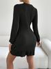 Abito in maglia con scollo tondo, elegante abito attillato per donna, manica lunga, tinta unita, abiti larghi, abito con bordo a foglia di loto