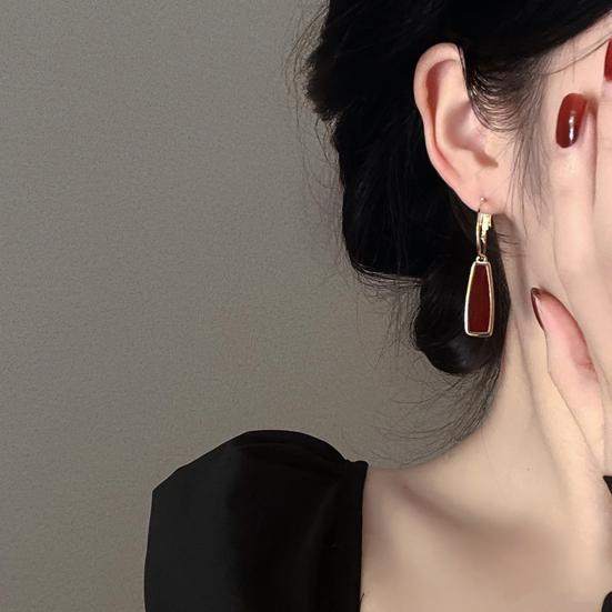 1 Pair Drop Earrings Geometric Ear Clip Electroplating High Gloss Polished Decorate Charming Daily Jewelry Dangle Earrings Women Jewelry