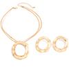 Salircon Exaggerated Geometric Circular Hollow Pendant Necklace Earring Set Women HipHop Flat Snake Metal Clavicle Chain Jewelry