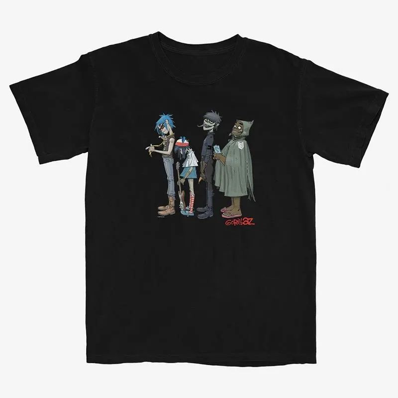 Rock Punk Band T Shirts Gorillaz Print Tops British Virtual Band Vintage Rock T Shirts Casual Loose Streetwear Fans Gift Unisex