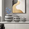 Ceramic Vase Black and White Striped Round Ball Geometric Lines Flower Vase Flower Arrangement Accessories Home Decoration